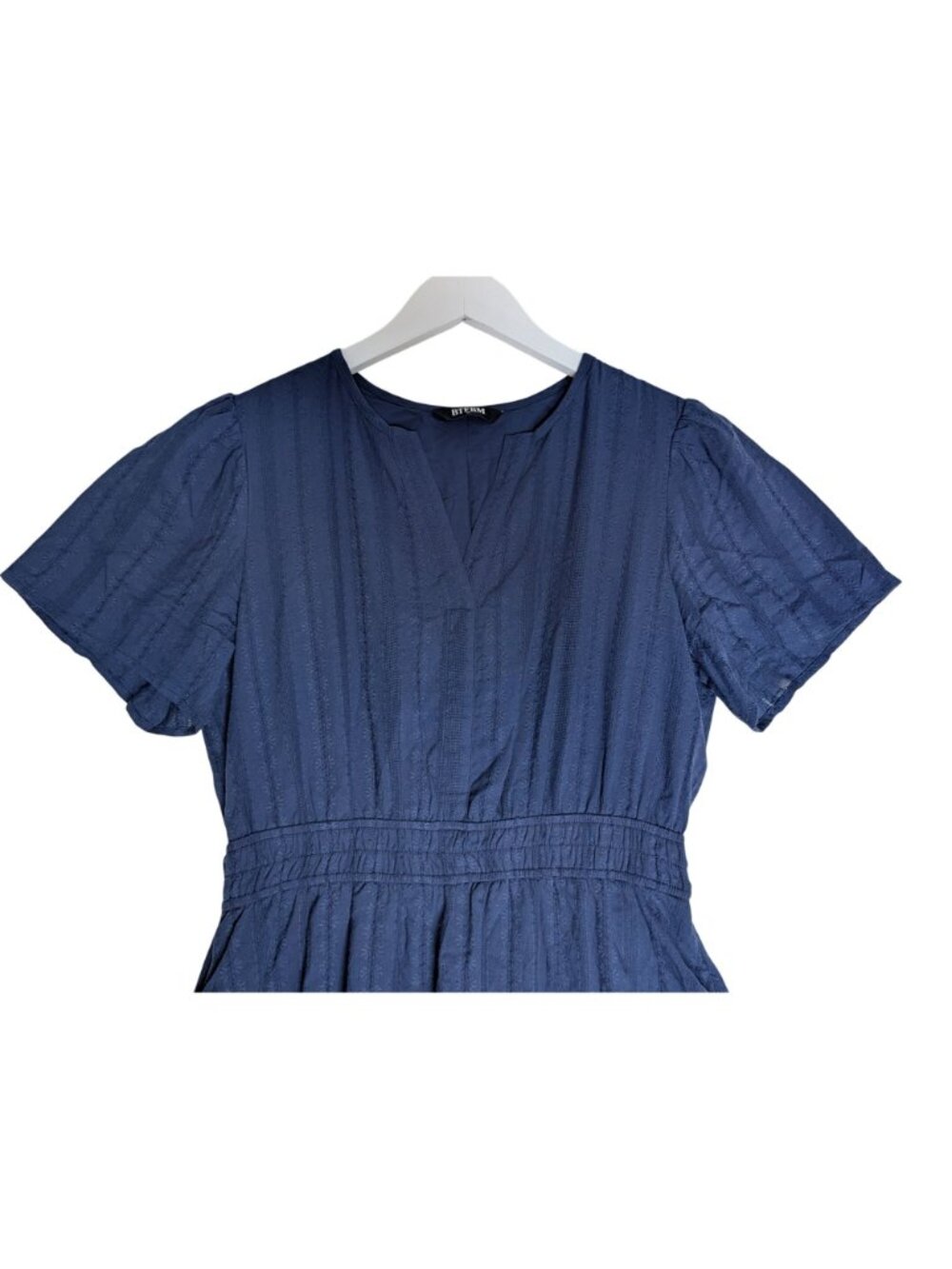 BTFBM Womens Navy Blue Short Sleeve V-Neck-Tiered Mini Dress Cotton Boho Style S - Picture 6 of 14